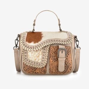 NEW! TRINITY RANCH by Montana West HAIR-ON COWHIDE SADDLE CROSSBODY